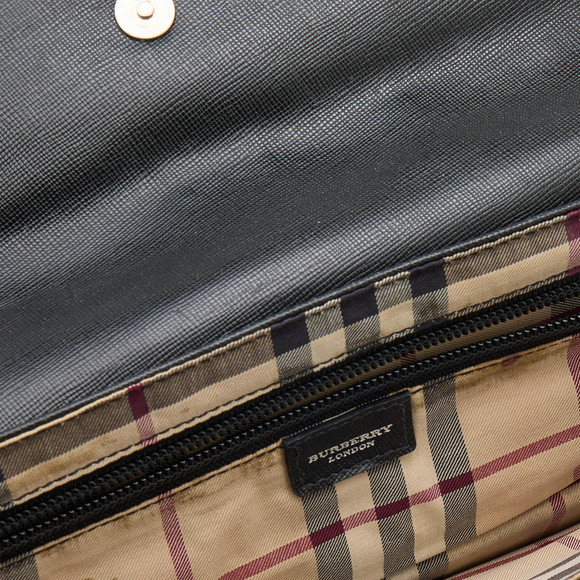 BURBERRY Black Leather Flap Shoulder Bag - Picture 7 of 8